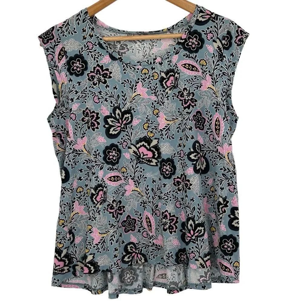 LOFT blue and pink paisley top with peplum back detail size medium